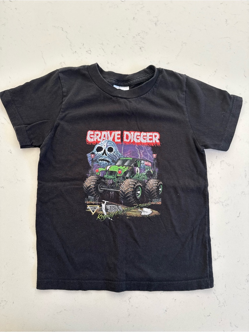 Grave Digger Black Graphic Tee for Kids - Monster Truck Design